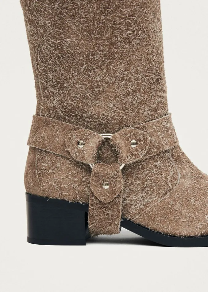 ALOHAS Boots Rocky Suede Fuzzy Beige Leather Boots 8211 Women