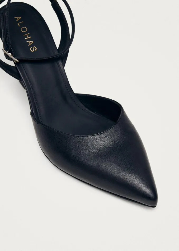 ALOHAS Heels Cinderella Black Leather Pumps 8211 Women