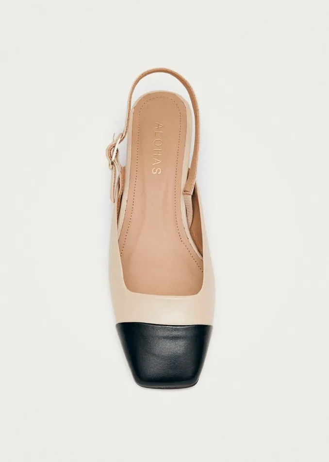 ALOHAS Heels Lindy Bicolor Cream Black Leather Pumps 8211 Women