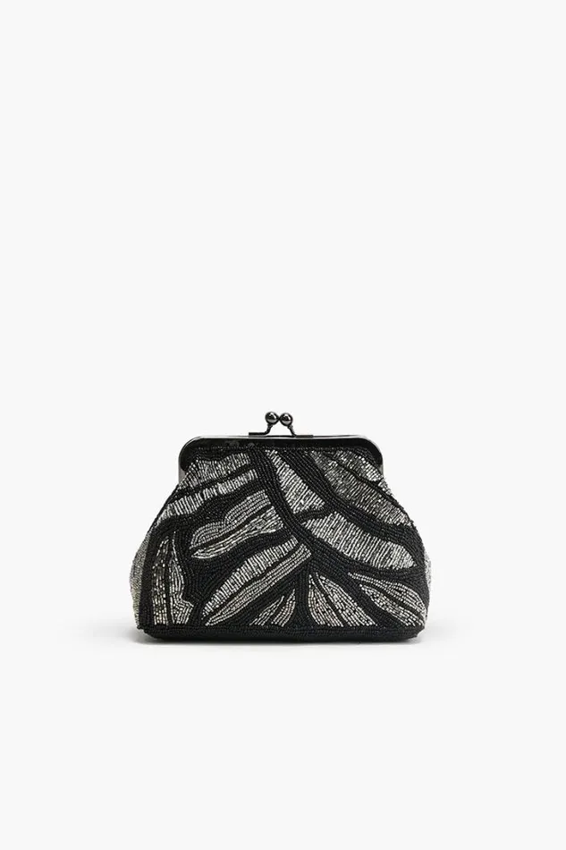America and Beyond Clutches Women Midnight Silver Swirl Frame Clutch
