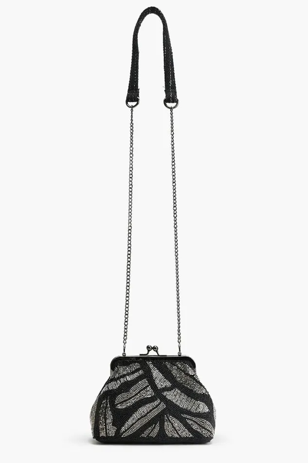America and Beyond Clutches Women Midnight Silver Swirl Frame Clutch