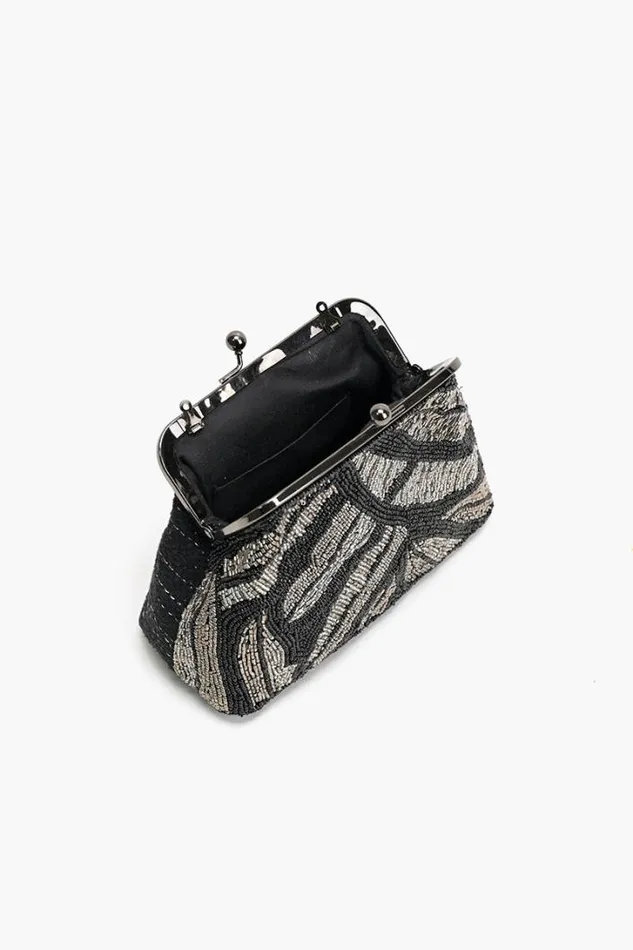 America and Beyond Clutches Women Midnight Silver Swirl Frame Clutch