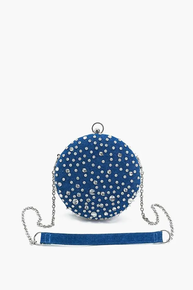 America and Beyond Crossbody Bags Women Denim Dazzle Beaded Clutch