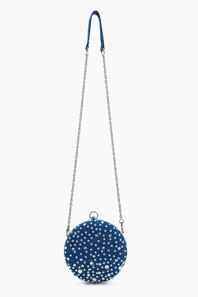 America and Beyond Crossbody Bags Women Denim Dazzle Beaded Clutch