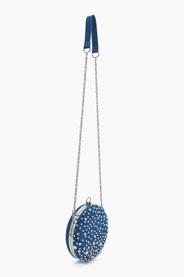 America and Beyond Crossbody Bags Women Denim Dazzle Beaded Clutch