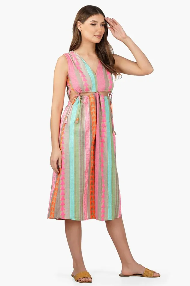 America and Beyond Dresses Women Dora Yarn Dyed Striped Midi Dress