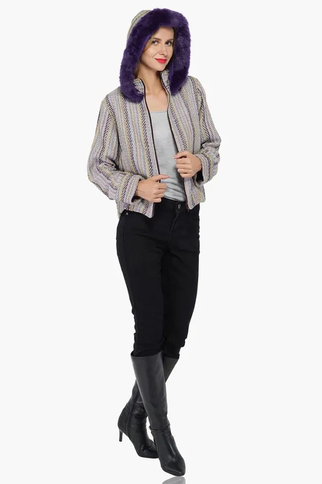 America and Beyond Jackets Women Purple Passion Faux Fur Bomber Jacket