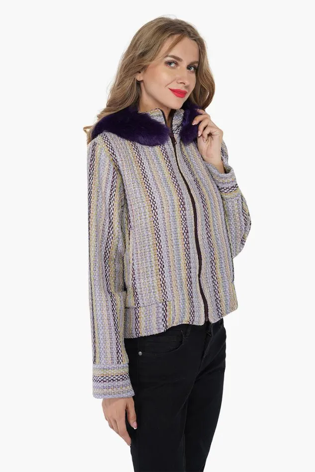 America and Beyond Jackets Women Purple Passion Faux Fur Bomber Jacket