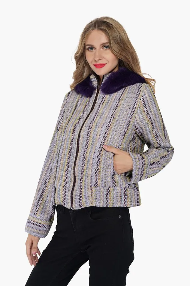 America and Beyond Jackets Women Purple Passion Faux Fur Bomber Jacket