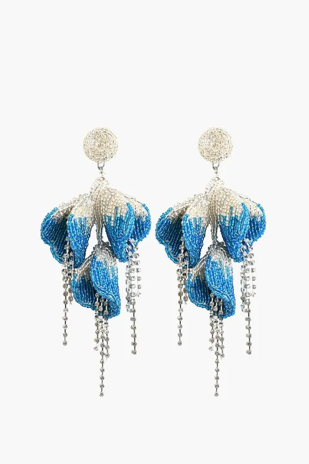 America and Beyond Jewelry Women Blue And Silver Petal Drop Earrings