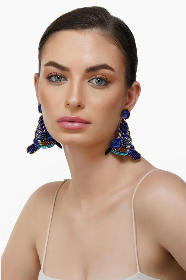 America and Beyond Jewelry Women Blue Queen Beaded Earrings