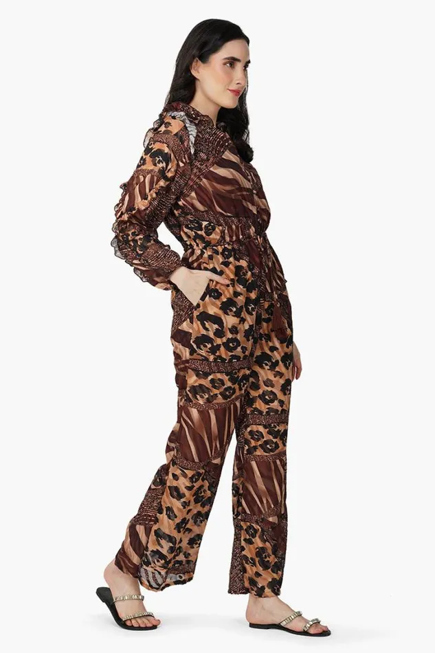 America and Beyond Jumpsuits Women Brown Animal Patch Print Jumpsuit