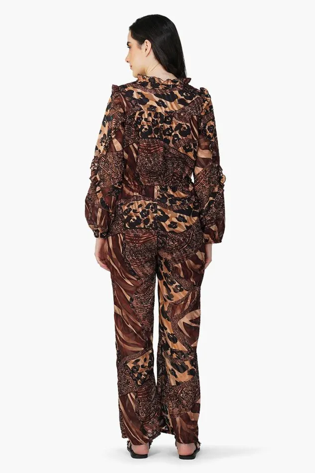 America and Beyond Jumpsuits Women Brown Animal Patch Print Jumpsuit