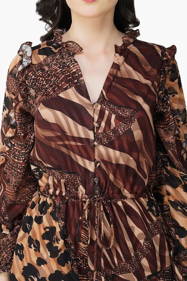 America and Beyond Jumpsuits Women Brown Animal Patch Print Jumpsuit