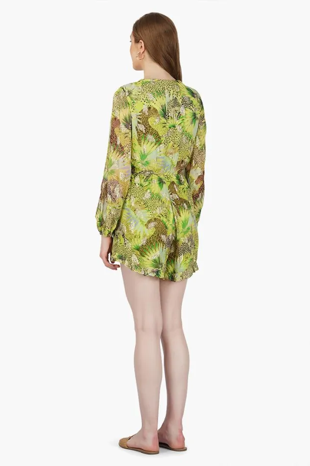 America and Beyond Jumpsuits Women Lime Green Leopard Printed Romper