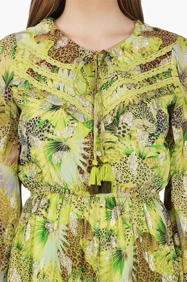 America and Beyond Jumpsuits Women Lime Green Leopard Printed Romper