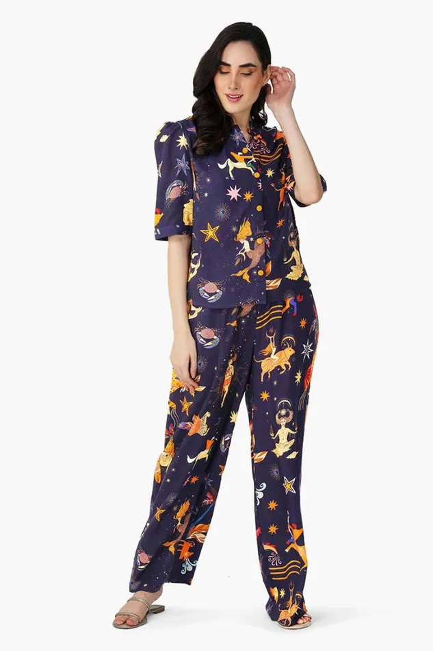 America and Beyond Pants Women Dark Night Celestial Rpinted Pants