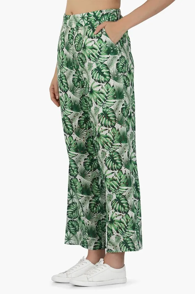 America and Beyond Pants Women Green Palm Printed Pants
