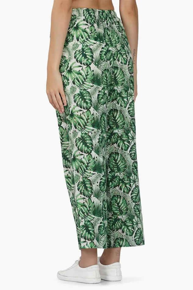 America and Beyond Pants Women Green Palm Printed Pants
