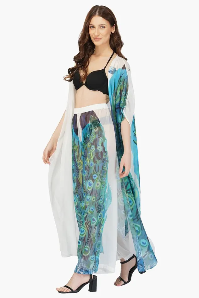 America and Beyond Pants Women Peacock Chiffon Cover Up Pants