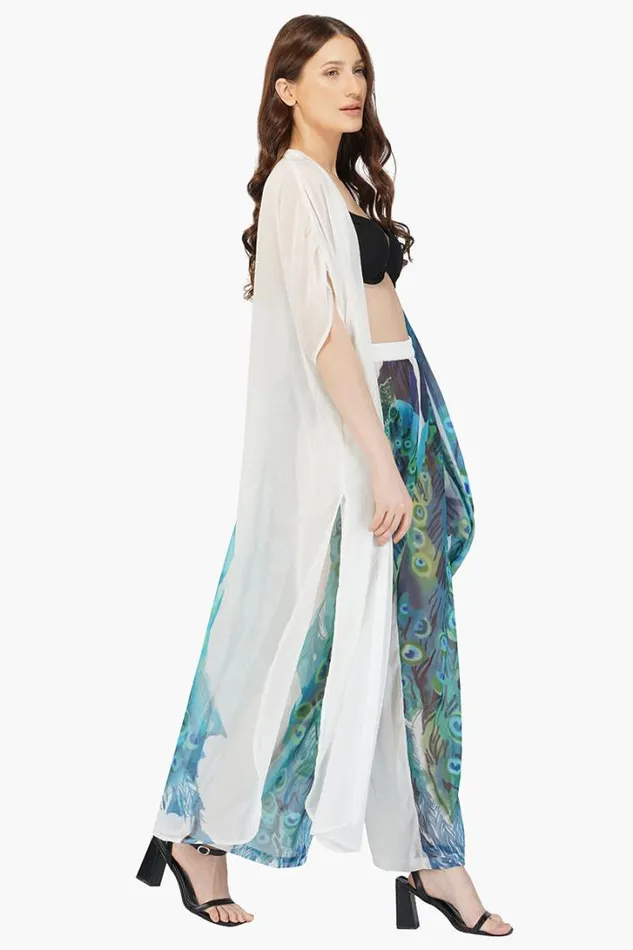 America and Beyond Pants Women Peacock Chiffon Cover Up Pants