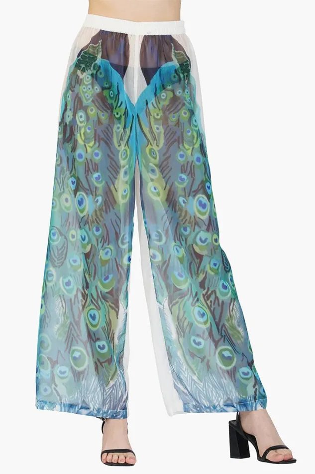 America and Beyond Pants Women Peacock Chiffon Cover Up Pants