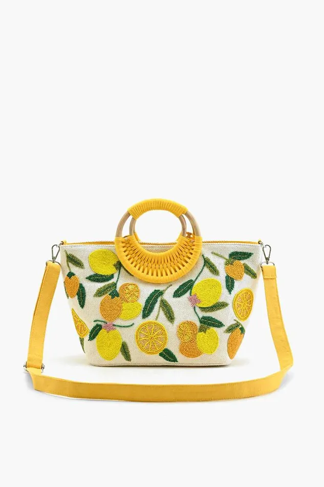 America and Beyond Shoulder Bags Women Make Lemonade Tote With Wicker Handle
