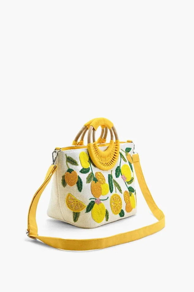 America and Beyond Shoulder Bags Women Make Lemonade Tote With Wicker Handle