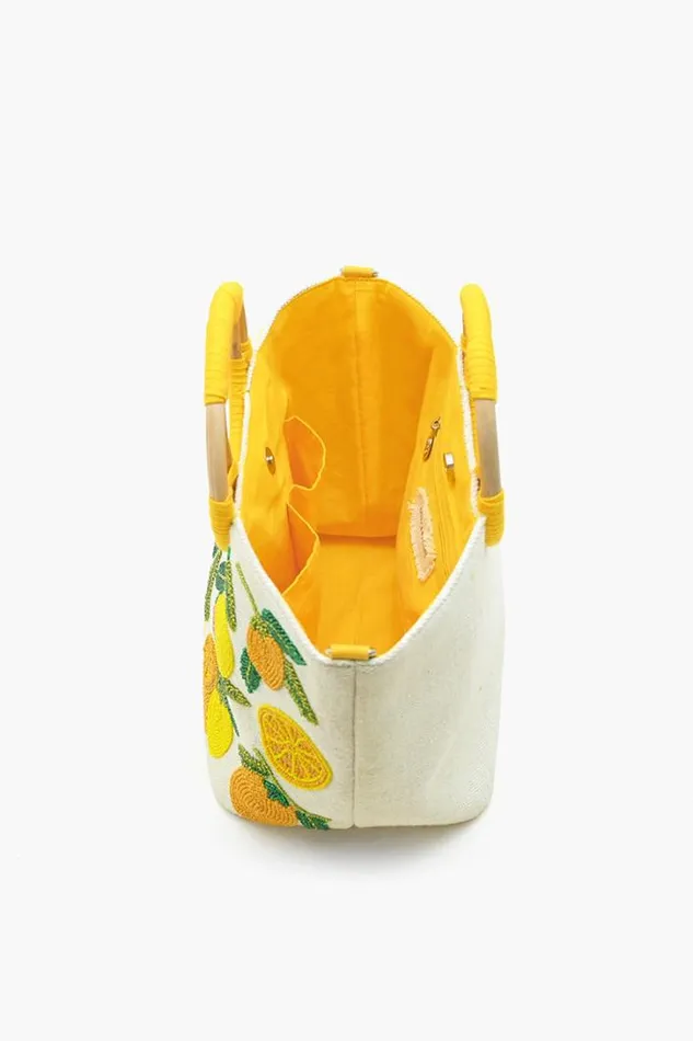 America and Beyond Shoulder Bags Women Make Lemonade Tote With Wicker Handle