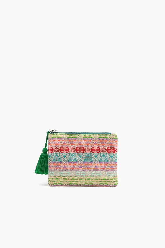 America and Beyond Small Pouches Women Teal Handwoven Jacquard Coin Bag