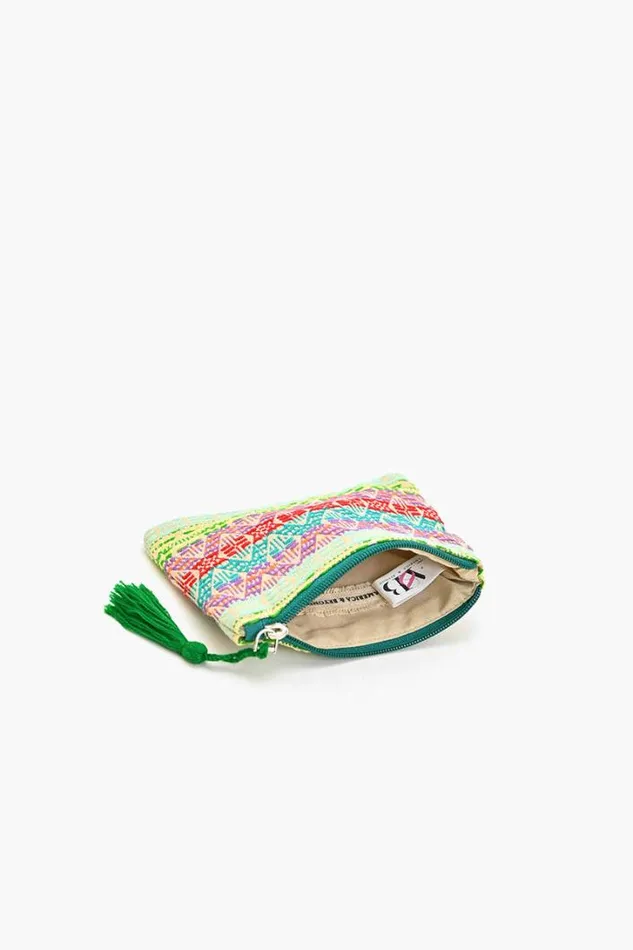 America and Beyond Small Pouches Women Teal Handwoven Jacquard Coin Bag