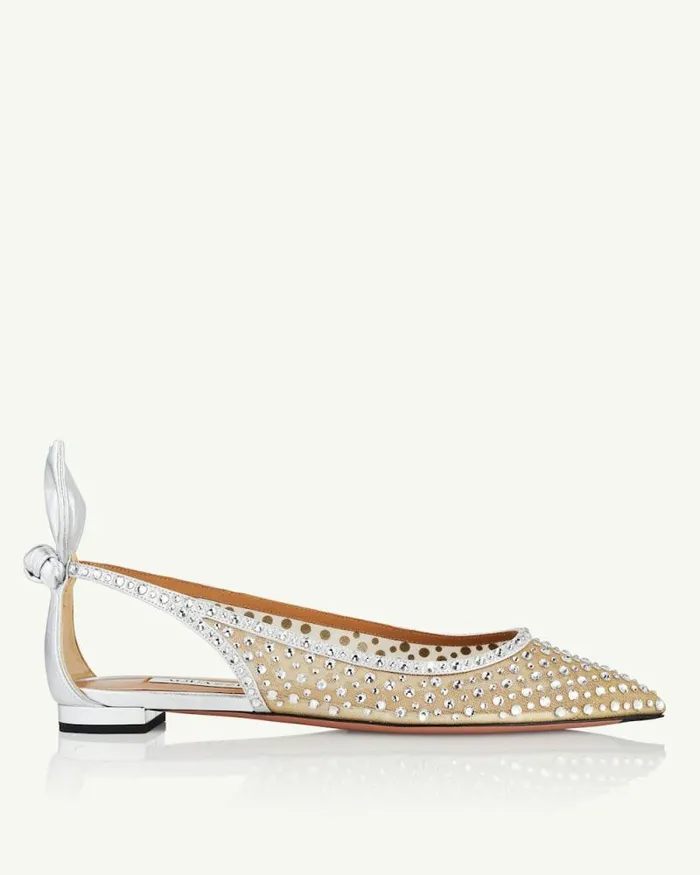 Aquazzura Flats Bow Tie Crystal Tulle Flat 8211 Women Aquazzura Flats Bow Tie Crystal Tulle Flat 8211 Women
