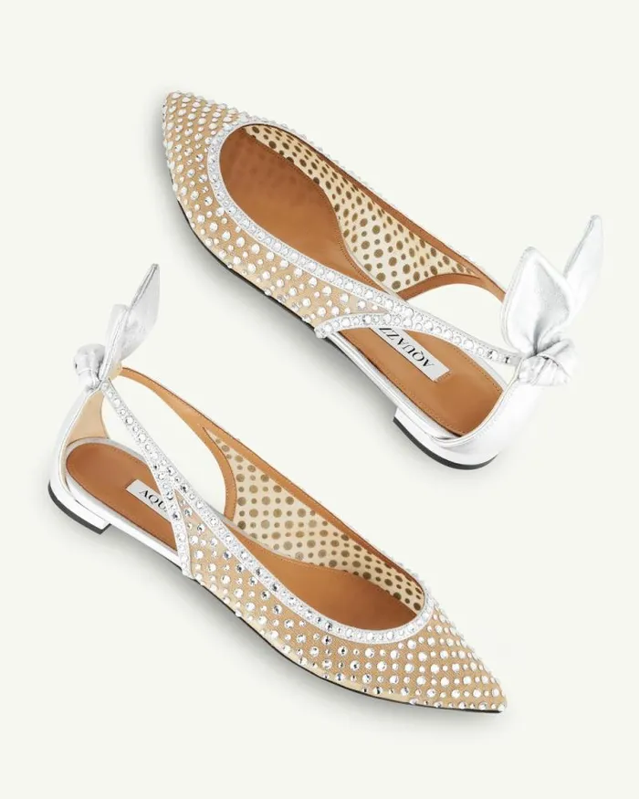 Aquazzura Flats Bow Tie Crystal Tulle Flat 8211 Women Aquazzura Flats Bow Tie Crystal Tulle Flat 8211 Women