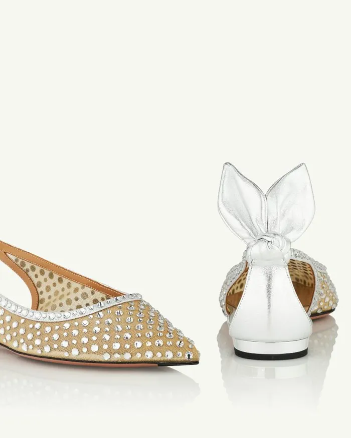 Aquazzura Flats Bow Tie Crystal Tulle Flat 8211 Women Aquazzura Flats Bow Tie Crystal Tulle Flat 8211 Women