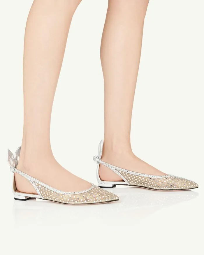 Aquazzura Flats Bow Tie Crystal Tulle Flat 8211 Women Aquazzura Flats Bow Tie Crystal Tulle Flat 8211 Women