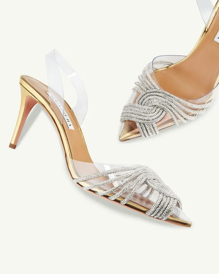Aquazzura Pumps Gatsby Plexi Sling 75 Gold 8211 Women Aquazzura Pumps Gatsby Plexi Sling 75 Gold 8211 Women