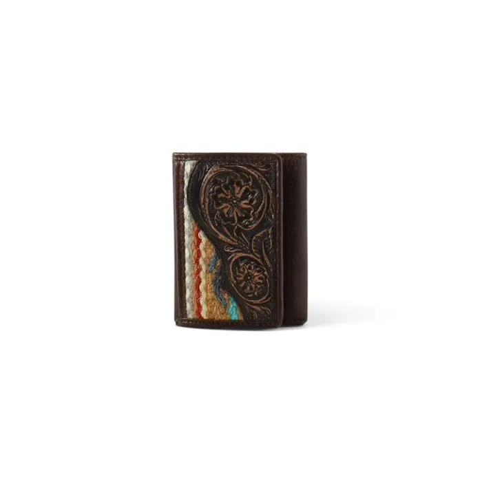 Ariat Bags and Wallets Men Rug Floral Embossed Trifold Wallet Brown