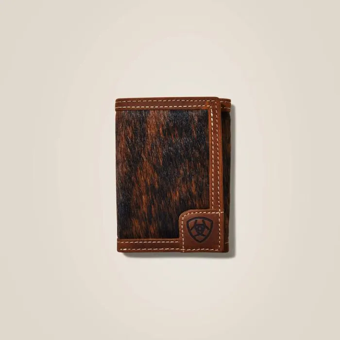 Ariat Bags and Wallets Men Trifold Wallet Logo Calf Hair Brown