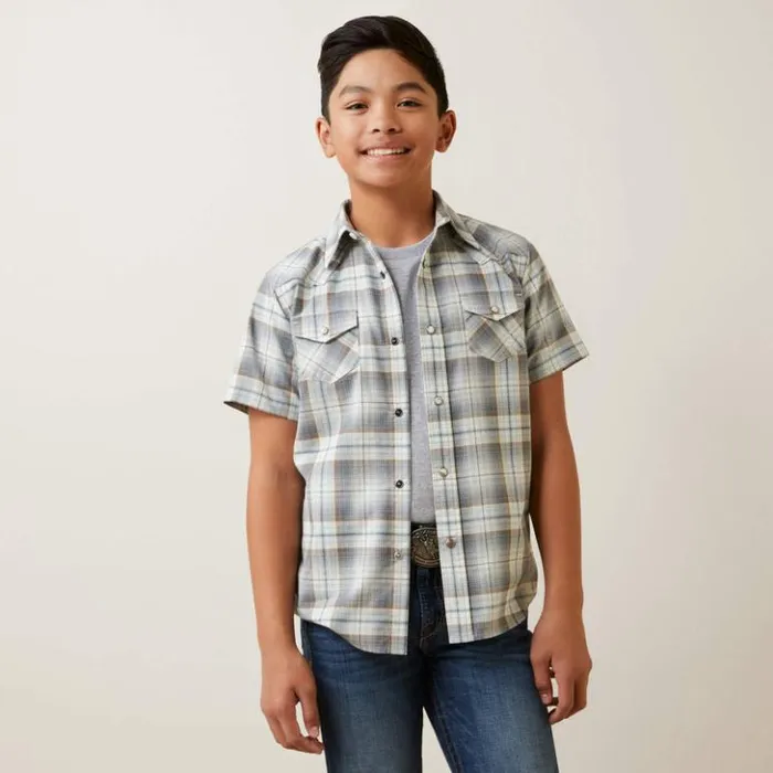 Ariat Button Down Shirts Kids Hargo Retro Fit Shirt White Asparagus