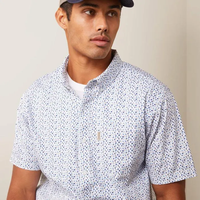 Ariat Button Down Shirts Men Floral Escape Stretch Modern Fit Shirt White
