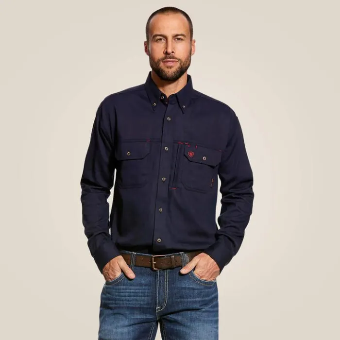 Ariat Button Down Shirts Men FR Solid Vent Work Shirt Navy
