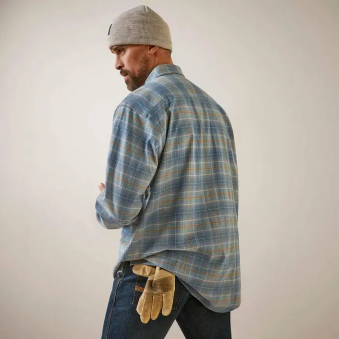 Ariat Button Down Shirts Men Rebar Flannel DuraStretch Work Shirt Indian Teal Plaid