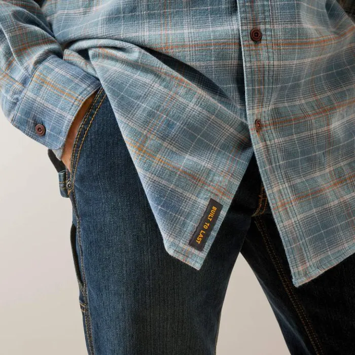 Ariat Button Down Shirts Men Rebar Flannel DuraStretch Work Shirt Indian Teal Plaid