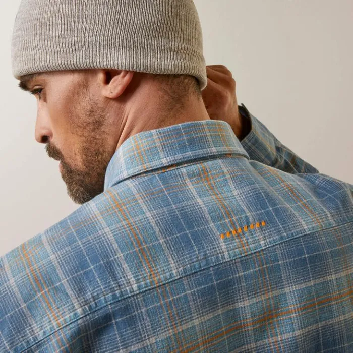 Ariat Button Down Shirts Men Rebar Flannel DuraStretch Work Shirt Indian Teal Plaid