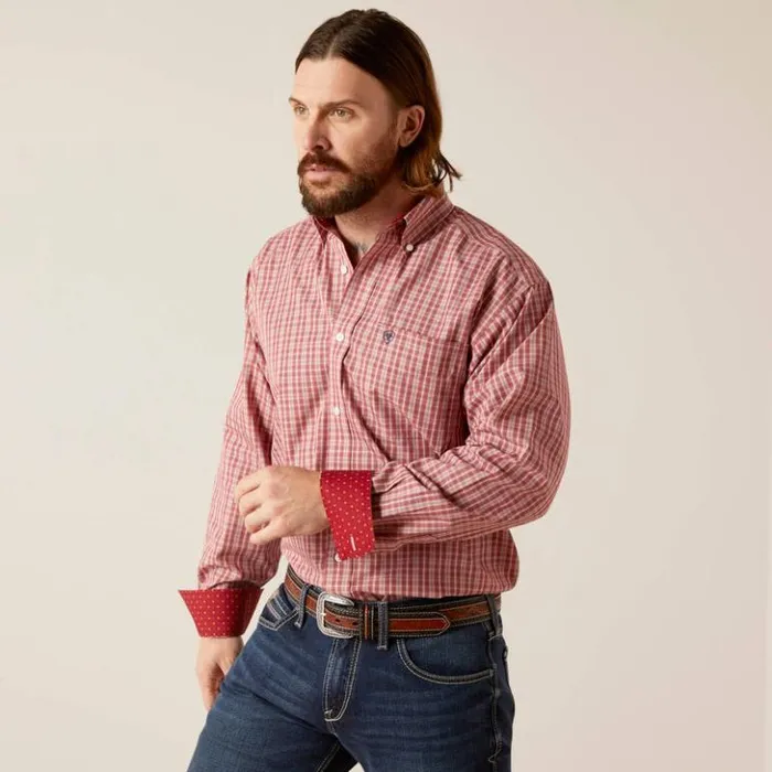 Ariat Button Down Shirts Men Wrinkle Free Kairo Classic Fit Shirt Biking Red