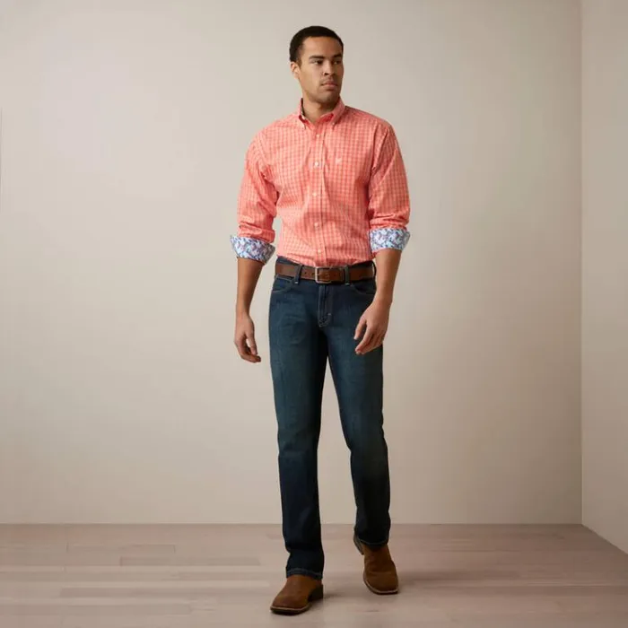 Ariat Button Down Shirts Men Wrinkle Free Winston Fitted Shirt Flame Coral Ariat Button Down Shirts Men Wrinkle Free Winston Fitted Shirt Flame Coral