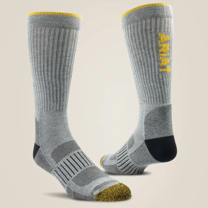 Ariat Socks MenWomen High Performance Tek Work Sock 2 Pair Pack Grey