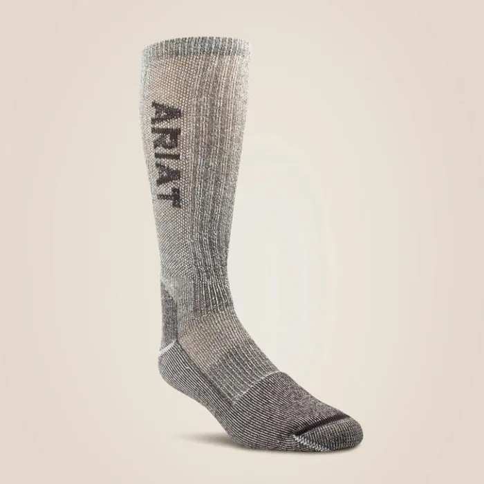 Ariat Socks MenWomen Lightweight Merino Wool Blend Mid Calf Steel Toe Work Sock 2 Pair Pack Brown