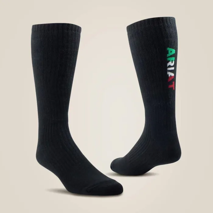 Ariat Socks MenWomen Premium Ringspun Cotton Mid Calf Mexico Work Sock 3 Pair Pack Black