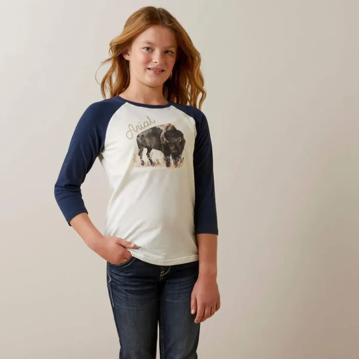 Ariat TShirts and Polos Kids Painted Buffalo Tee Coconut Milknavy Eclipse